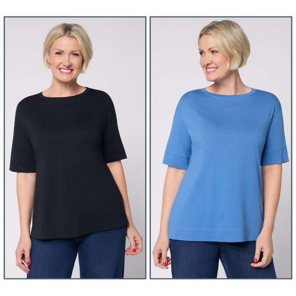 Fashion Women's Top Sz L Pack Elbow Sleeve Tees Blue